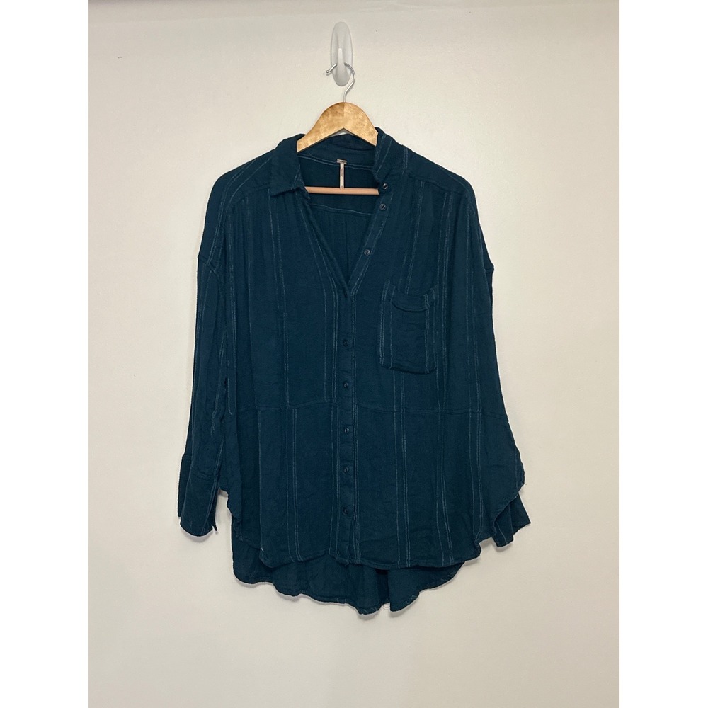 Free People Oversized Slouchy Button Down Shirt Boho Casual Textured Womens XS